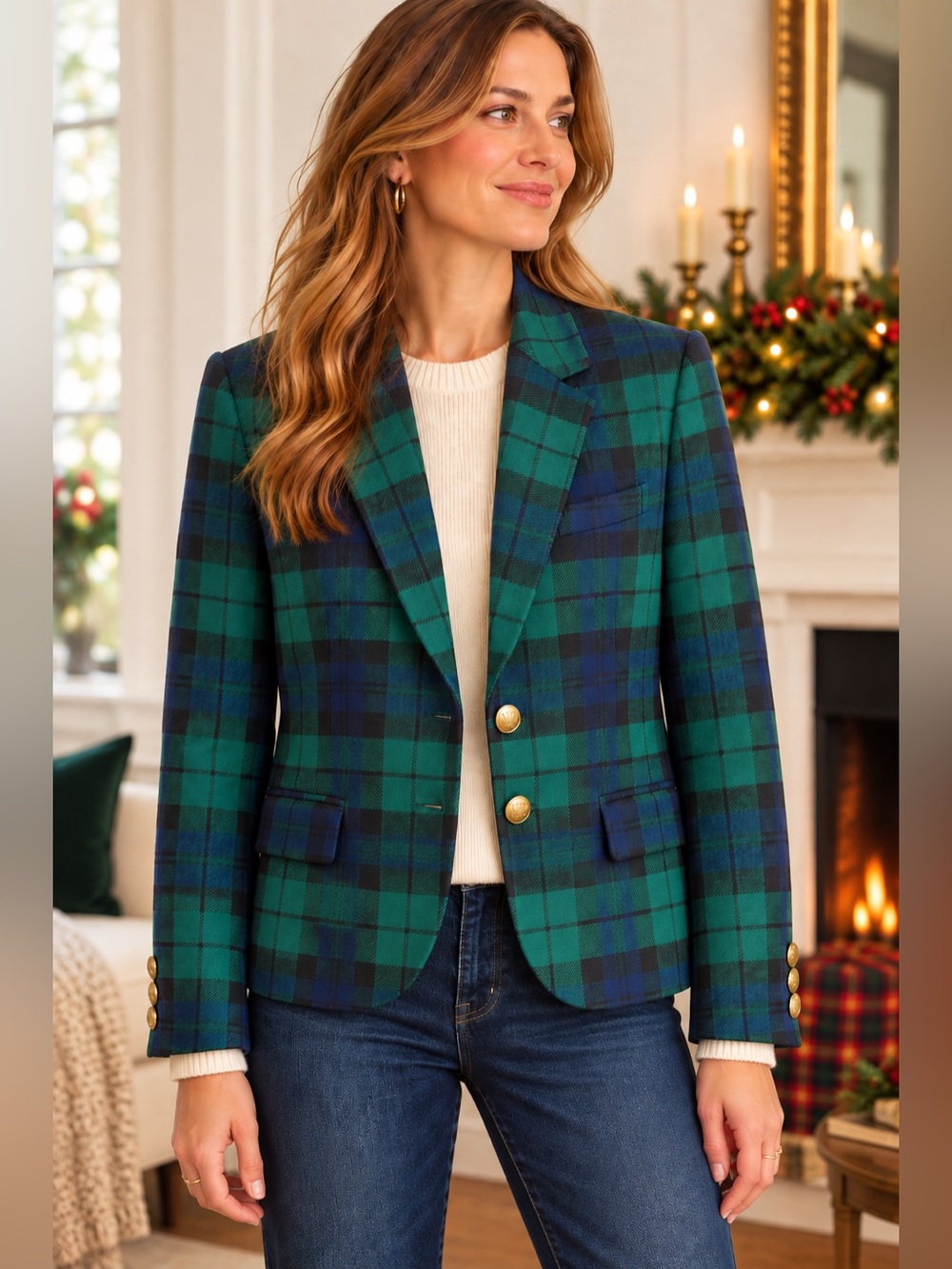 J.Crew Factory | Black Watch Plaid Wool Blend Blazer | Size 8